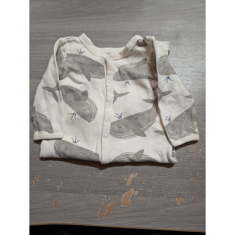Carters Baby 6M White Gray Whale Print Snap Front Footed Sleep and Play Pajamas